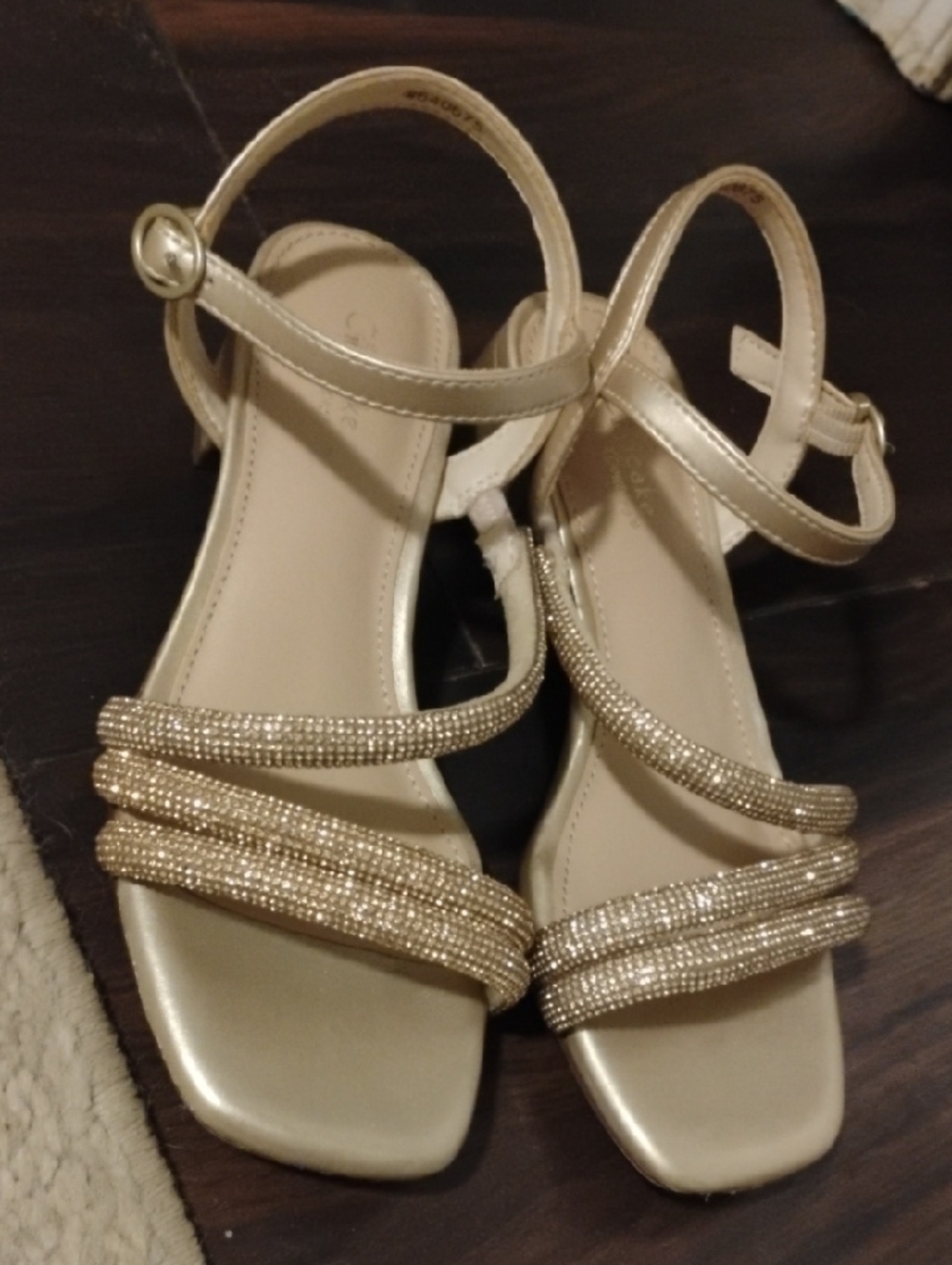 Girls' Gold Ankle-Strap Dressy Sandals Size 13